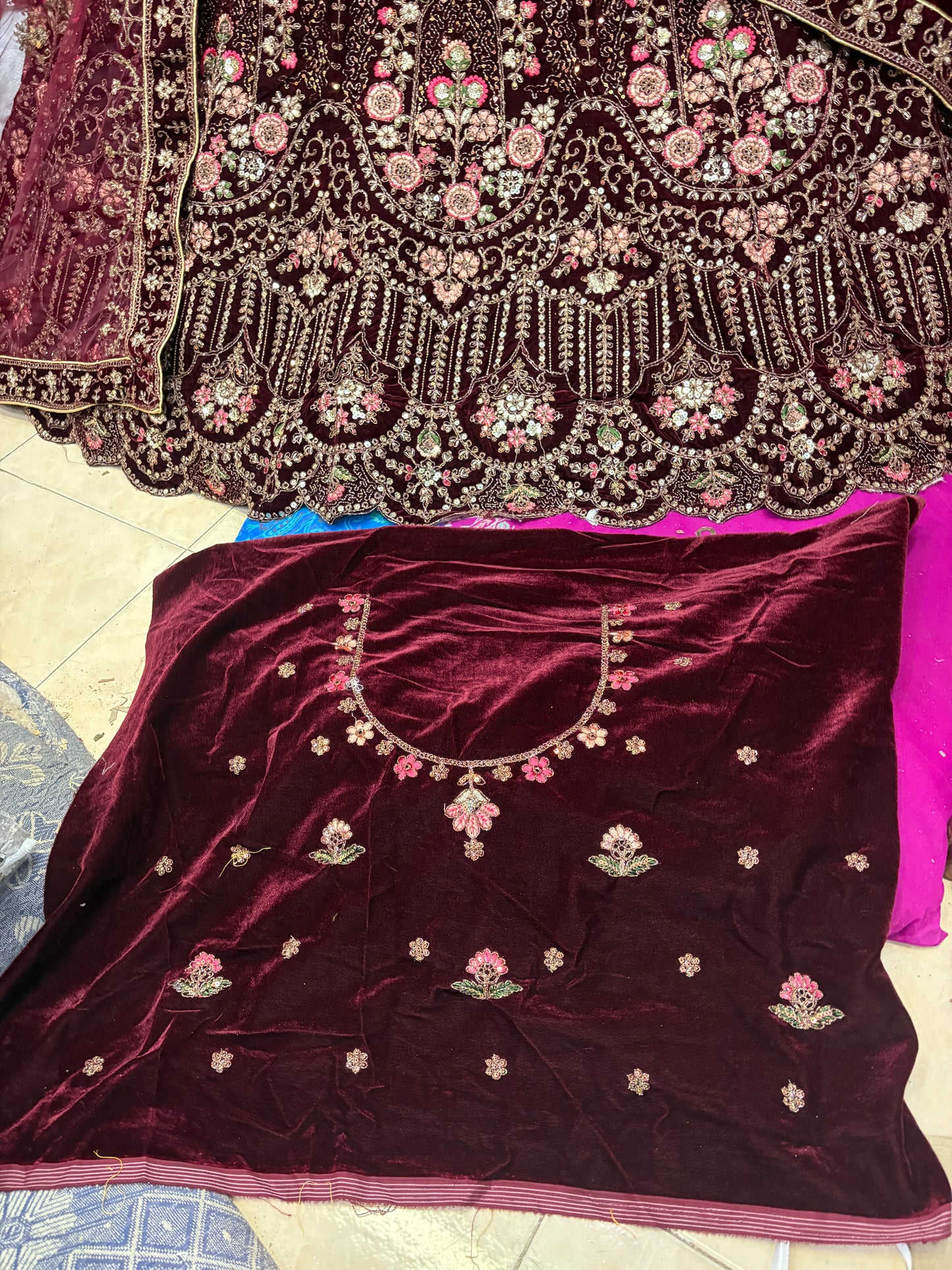 Charming maroon Double Duptta Bridal Lehenga