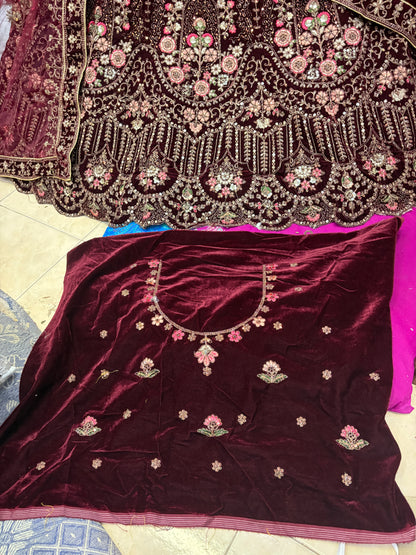 Charming maroon Double Duptta Bridal Lehenga