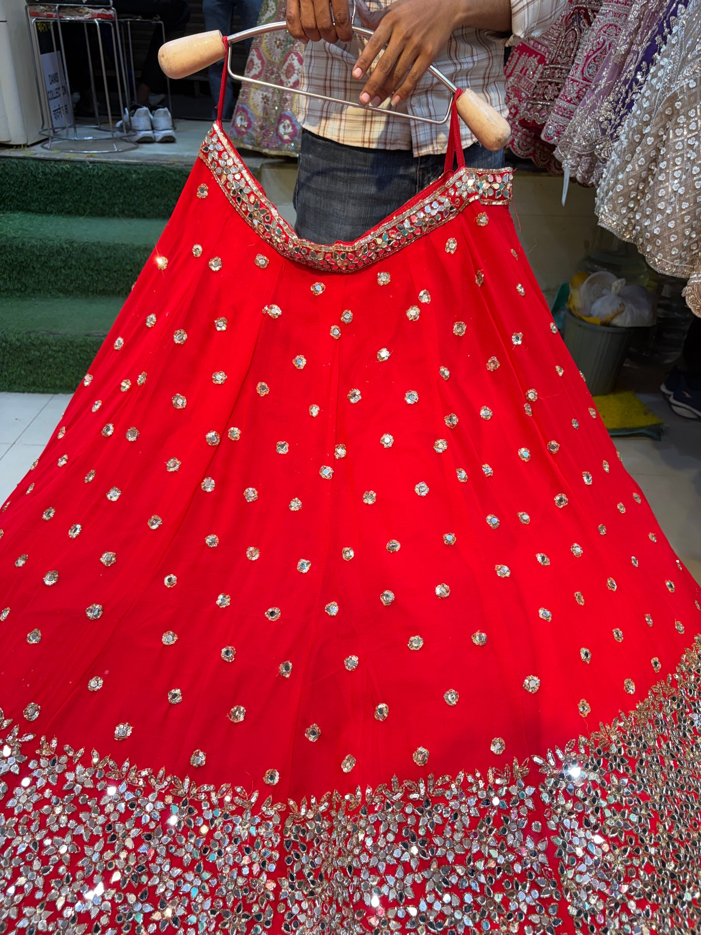 Red Mirror Work Lehenga