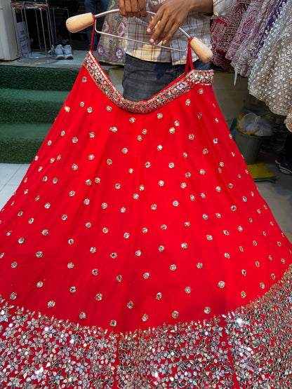 Red Mirror Work Lehenga
