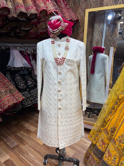 Royal Cream Pink Colour Sherwani