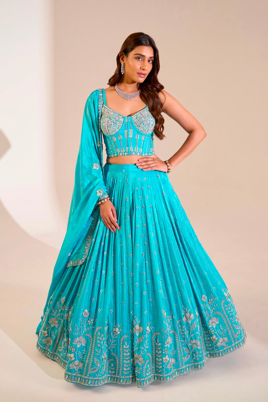 Sky Blue Crop Top Lehenga (Happy Customer)