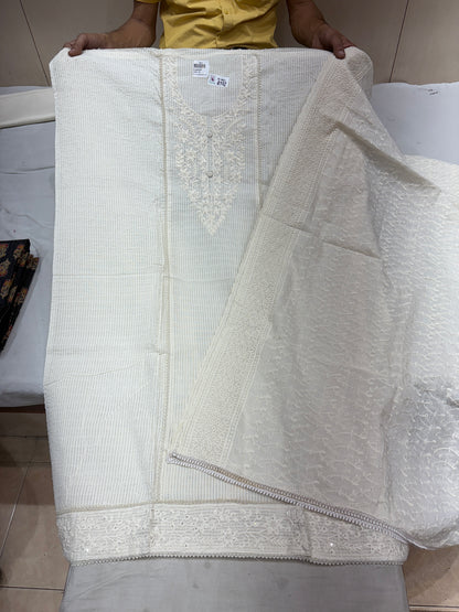 Embellished white georgette cotton unstitched suit ( free size )