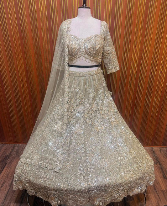 Golden red green crop top Lehenga