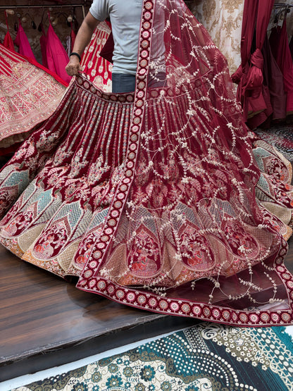 Maroon Peacock Ball Bridal Lehenga