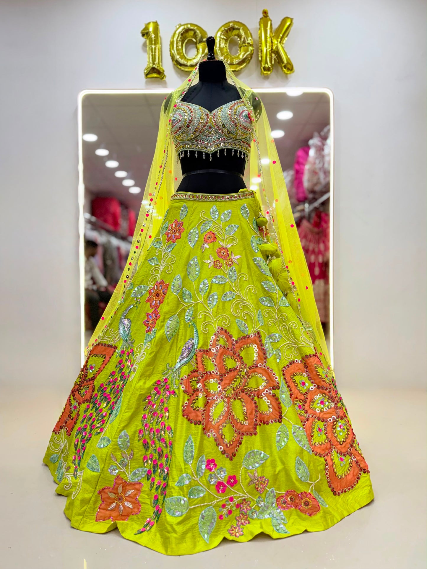 Lime Green Pdp Crop Top Lehenga