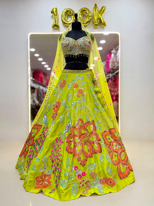 Lime Green Pdp Crop Top Lehenga