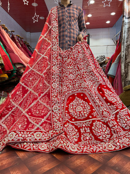 Gorgeous maroon pure handwork zardozi dabka lehenga