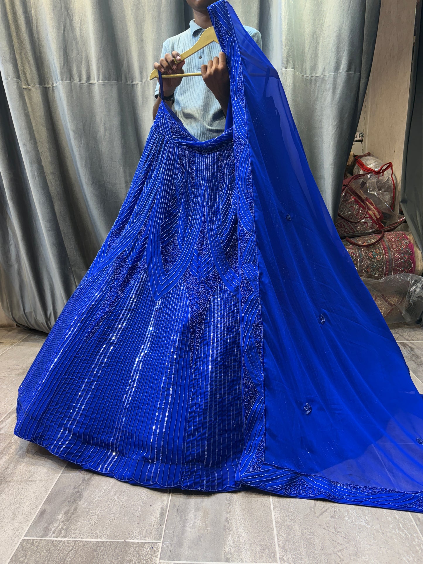 Lovely Navy Blue Crop Top Lehenga