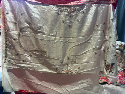 Stunning White pink peacock Banarasi Crop Top Lehenga