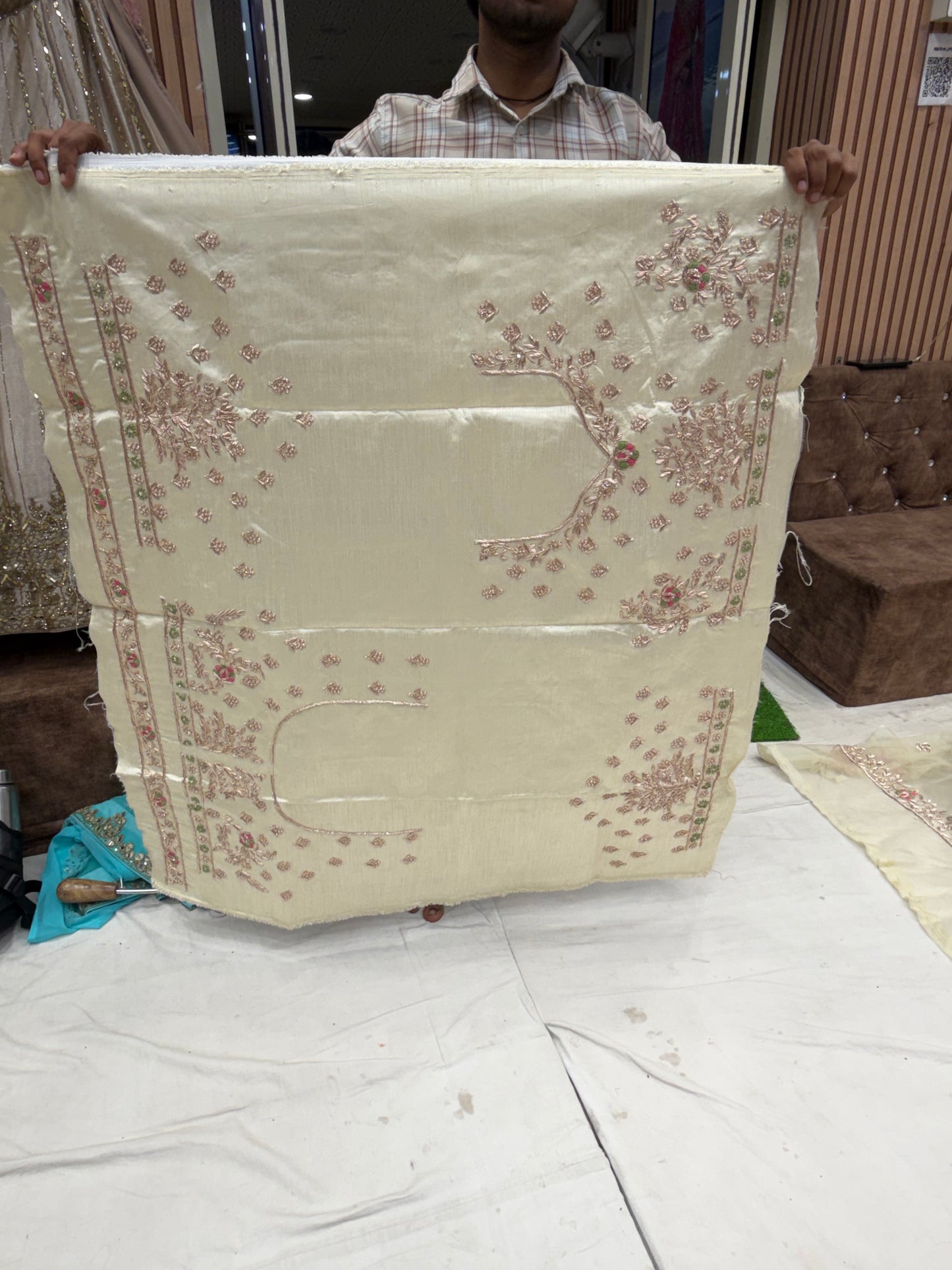 Off White zardozi dabka Designer Lehenga