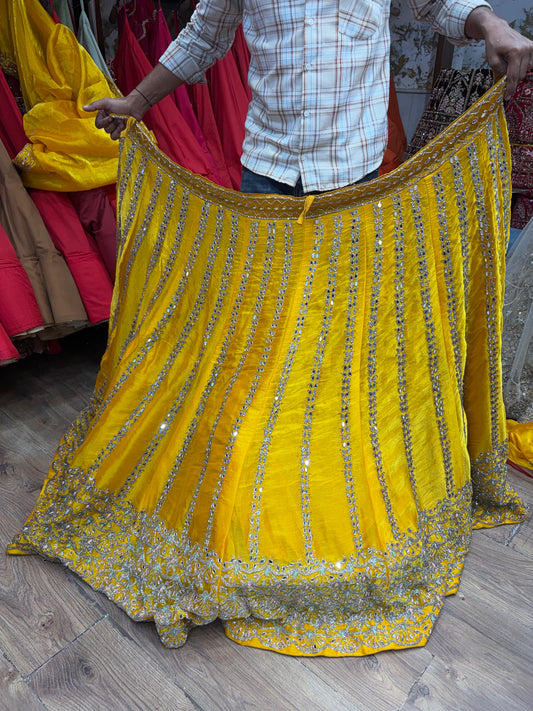 Yellow Haldi Mehendi Mirror Work Lehenga
