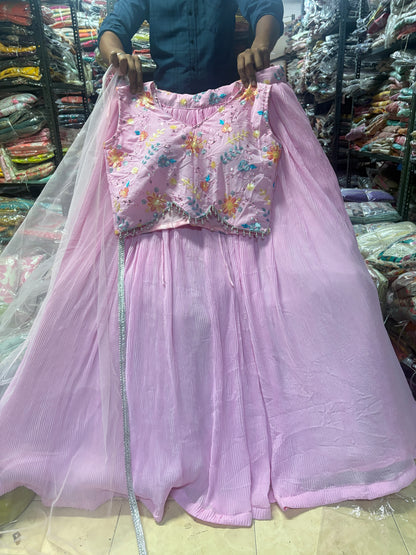 Eye catching pink crop top Lehenga