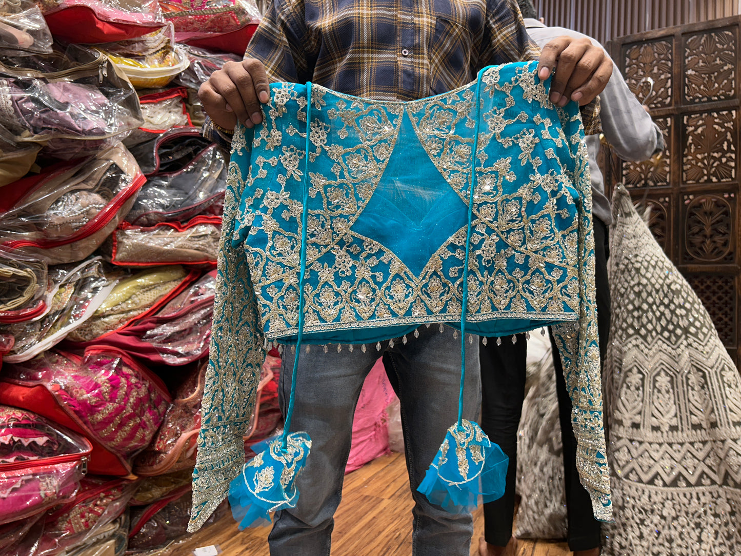 Delightful sky blue crop top lehenga