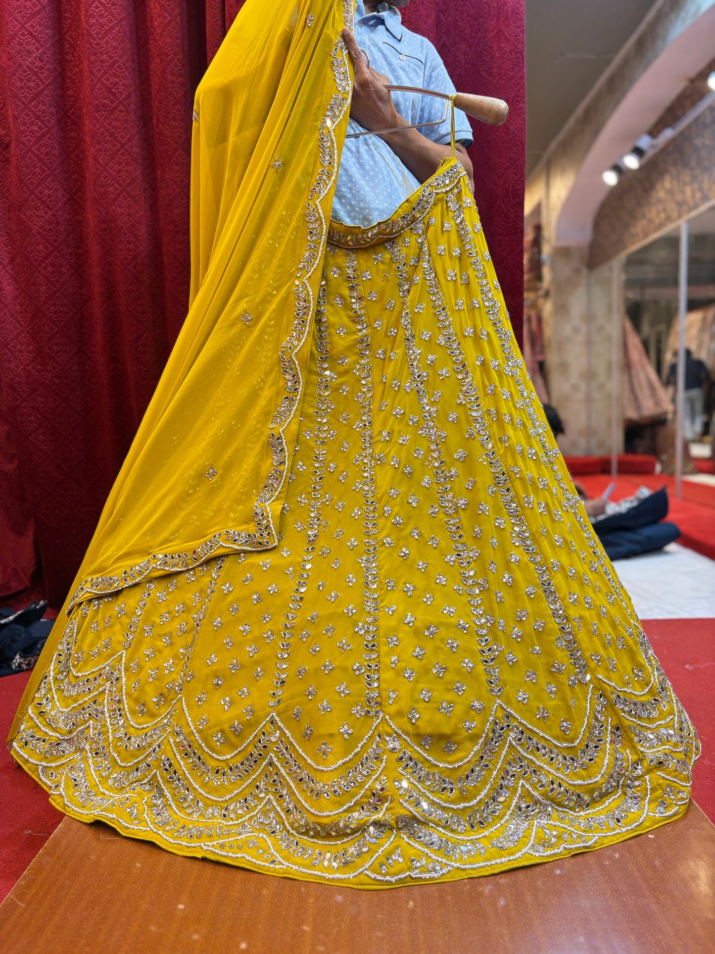 Pretty yellow haldi mehendi handwork Lehenga
