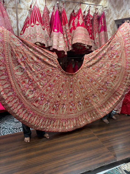 Orange Pink Peacock Bridal Lehenga
