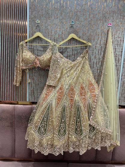 Golden Monotone Crop Top Lehenga