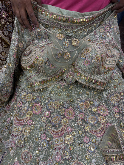 Engaging green peacock crop top Lehenga 16 kali