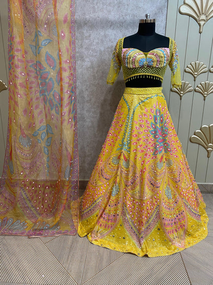 Yellow PDP crop top lehenga