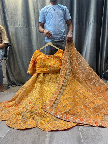 Designer yellow haldi mehendi crop top Lehenga