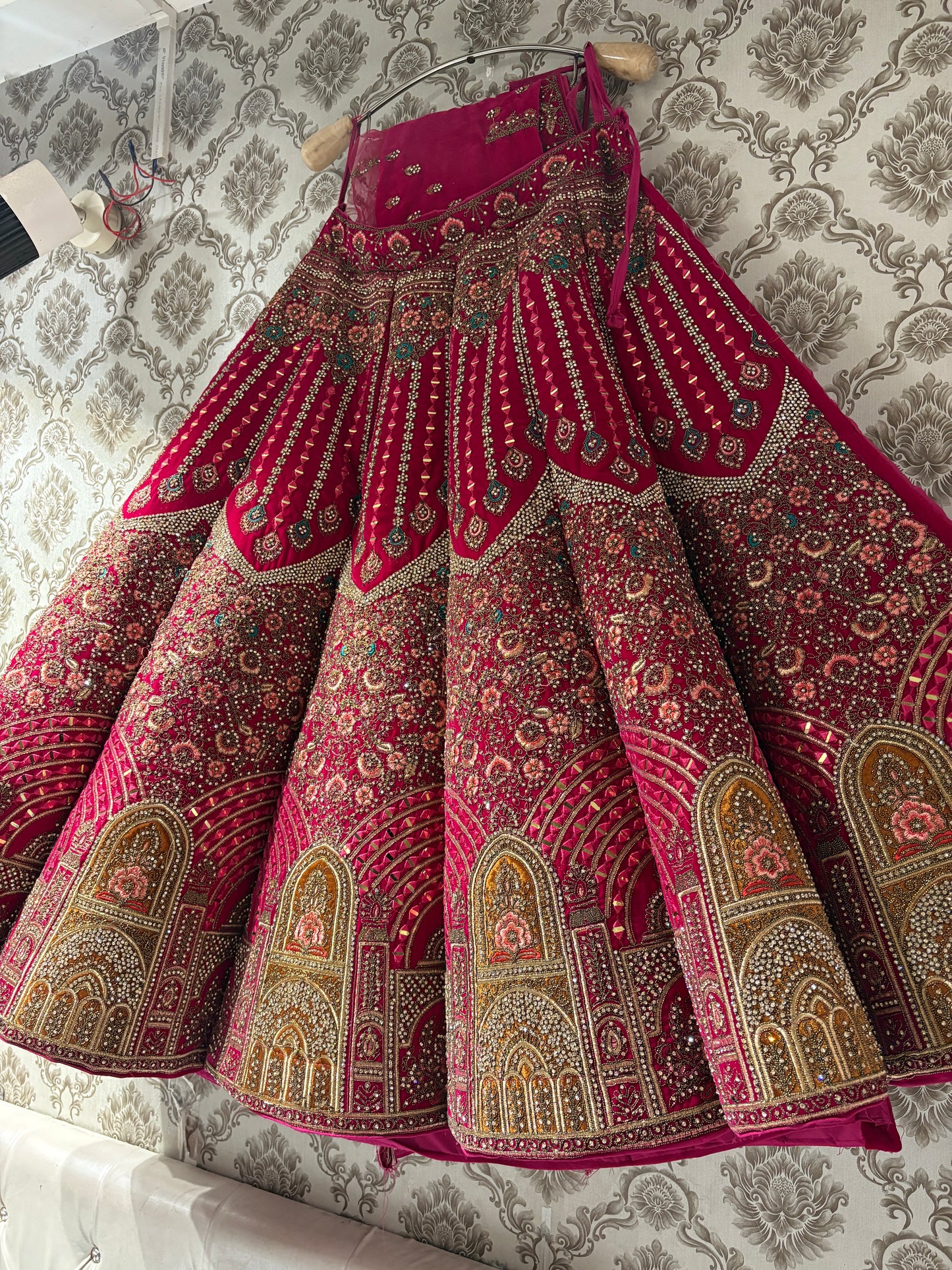 Jumka 12 Kali Heavy flare Royal red ball bridal lehenga