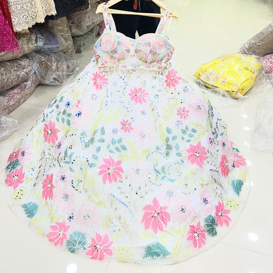 Pretty White Pdp Ready to wear Crop top Lehenga