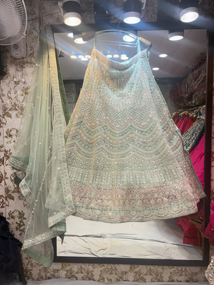 Pretty green crop top Lehenga