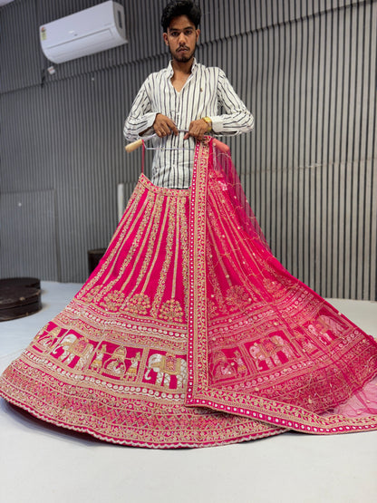 Tremendous rani pink handwork Doli Barat bridal Lehenga