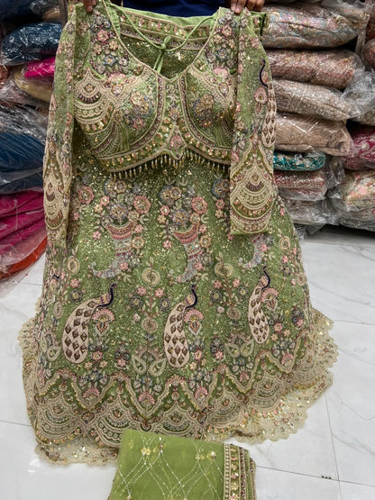 Baby Pink Peacock Crop Top Lehenga