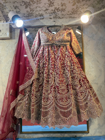 Eye catching maroon crop top Lehenga