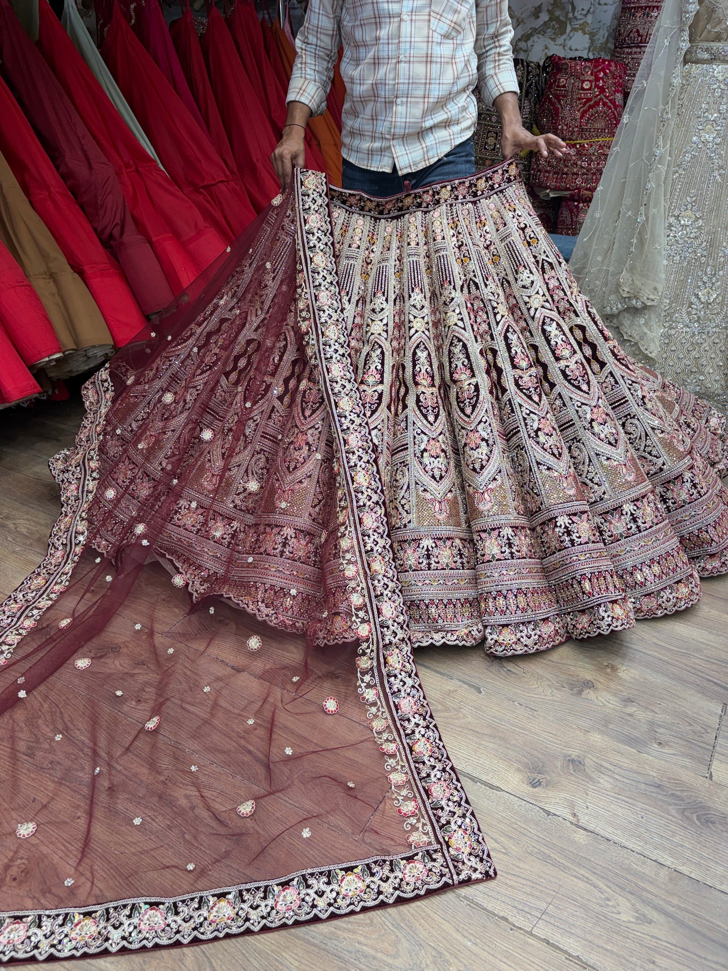 Dark Maroon Ball Bridal Lehenga