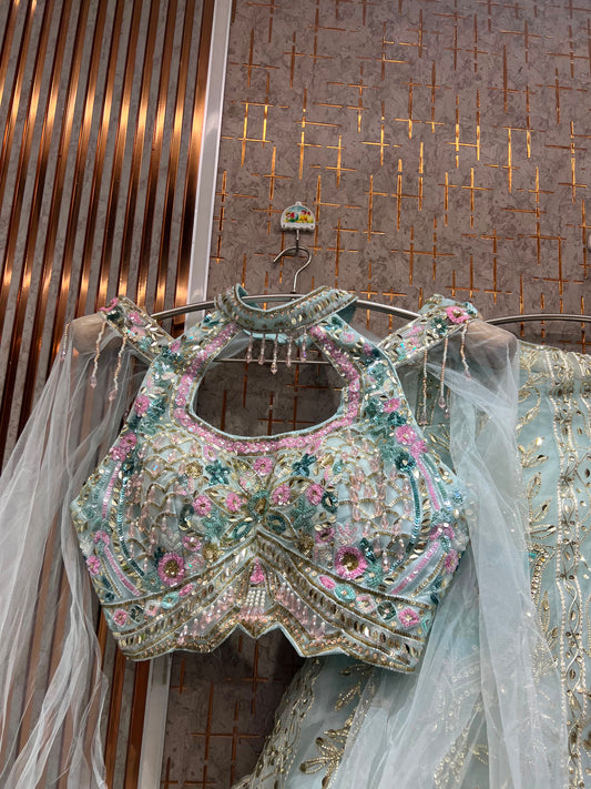 Sky Blue Pdp Crop Top Lehenga