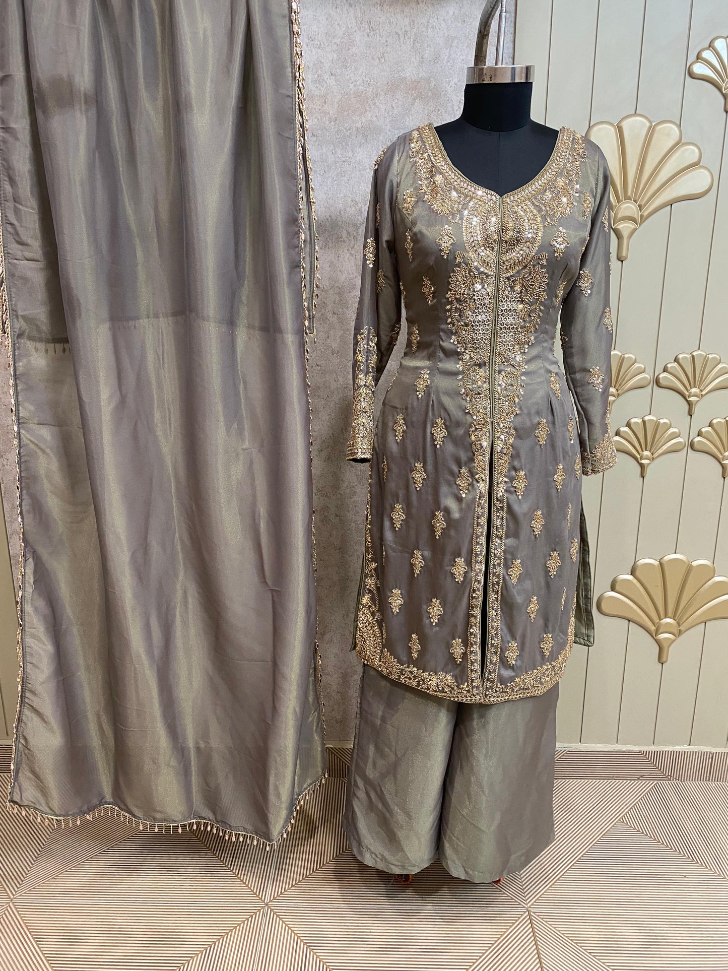 Purple Long Sharara Suit Dress Material