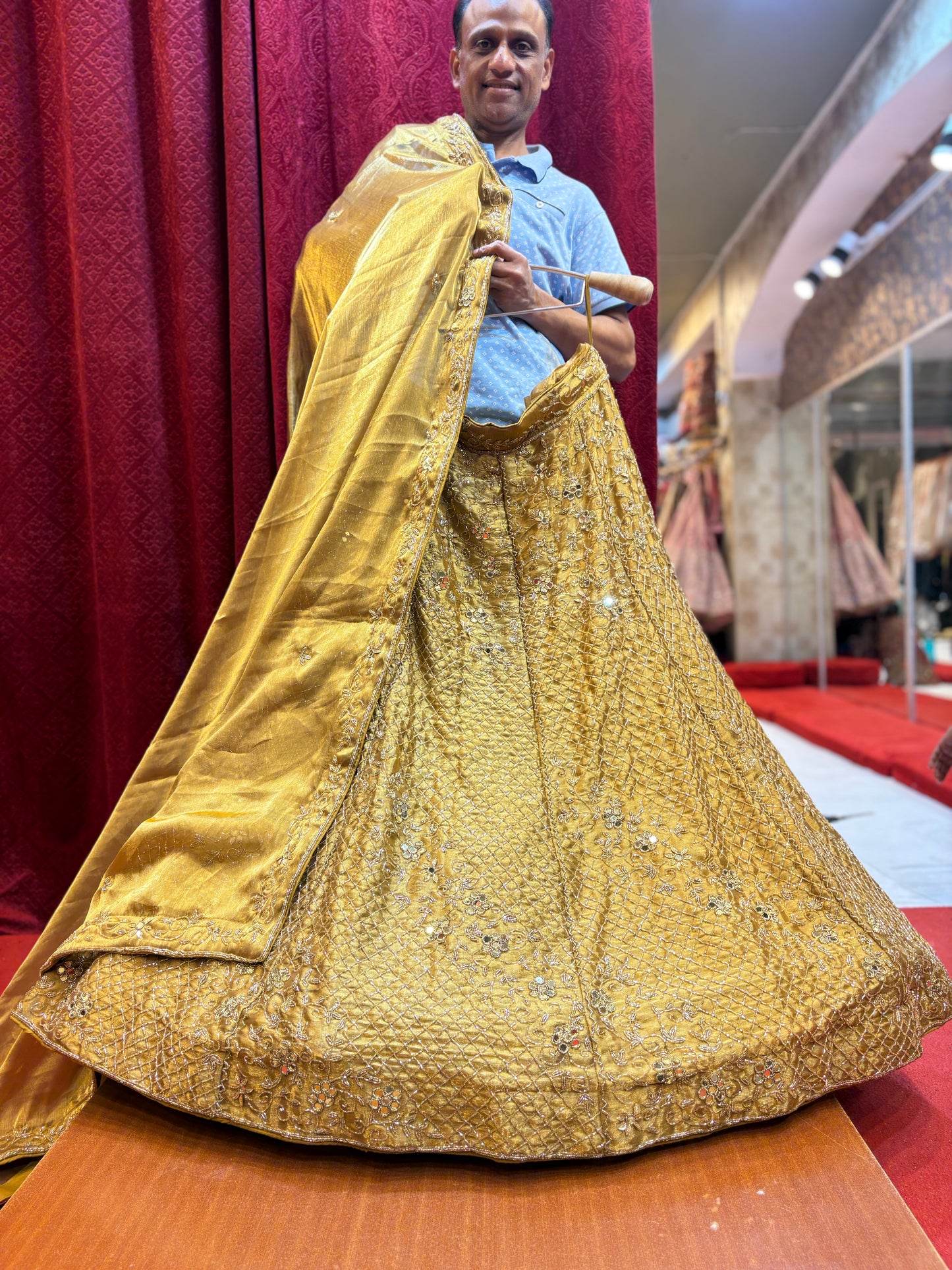 Majestic golden yellow haldi mehendi Lehenga
