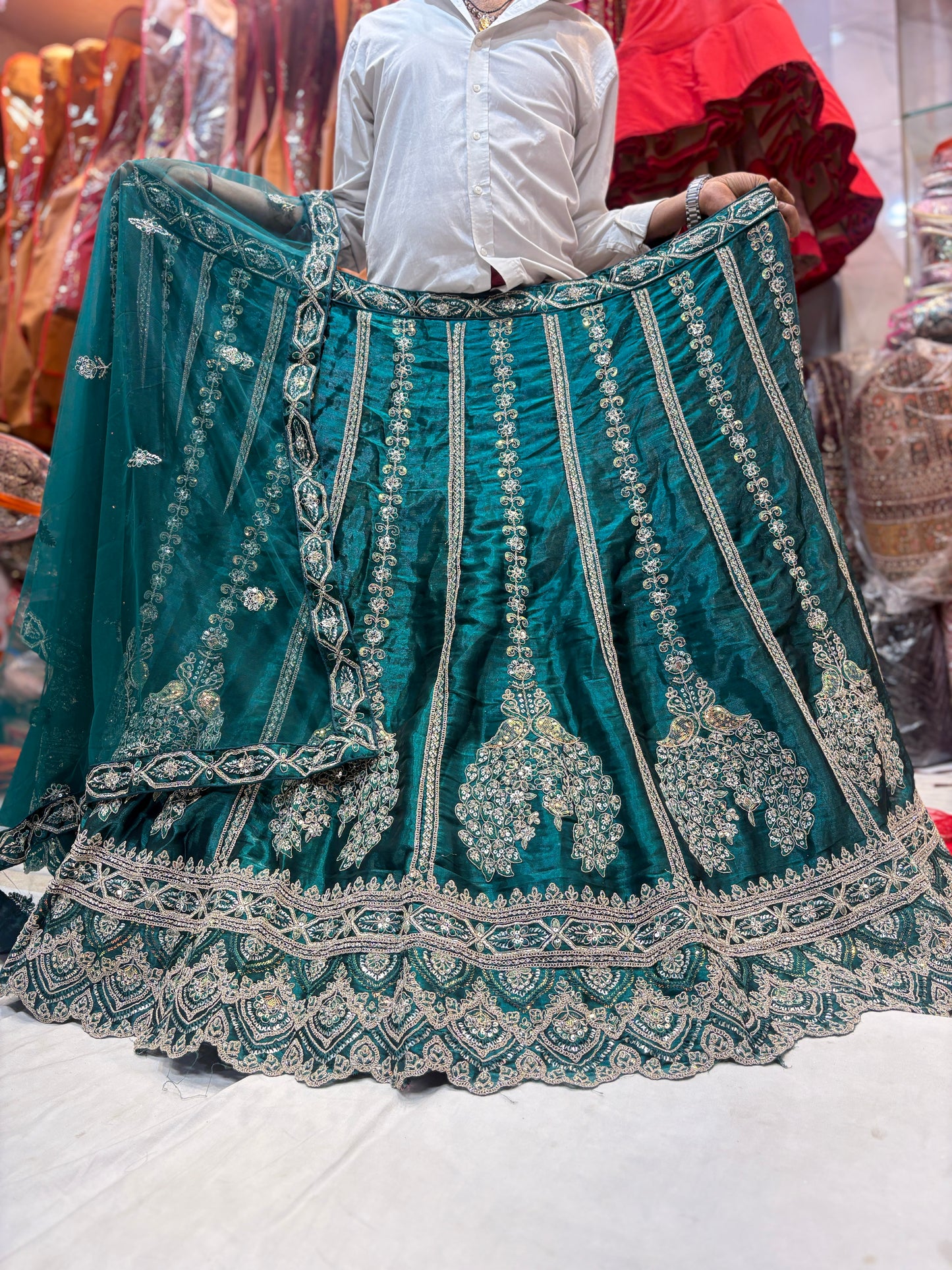 Beautiful blue teal green peacock Lehenga