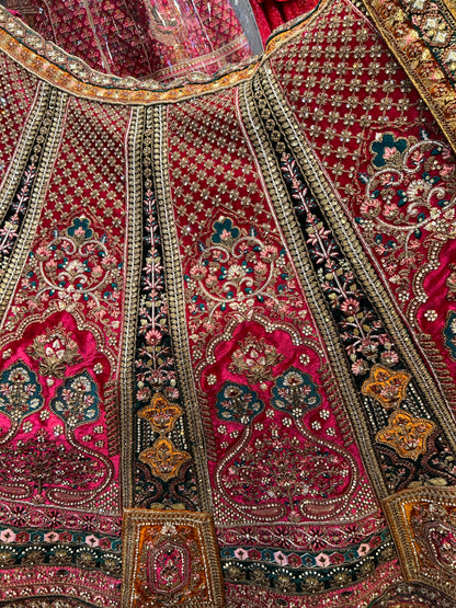 Astonishing pink golden double dupatta bridal Lehenga