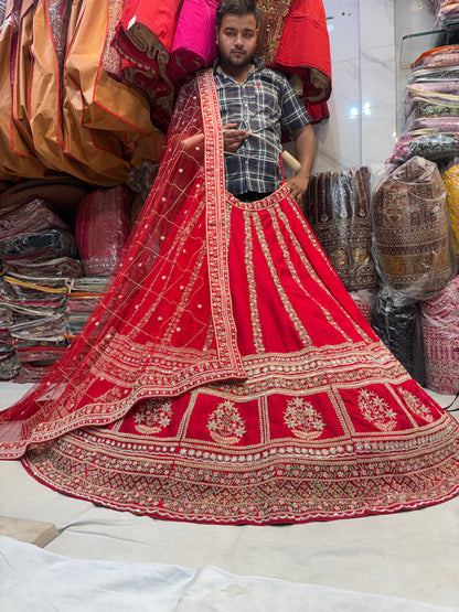 Pleasing handwork Sabyasachi silk red rani pink bridal Lehenga (Happy Customer )
