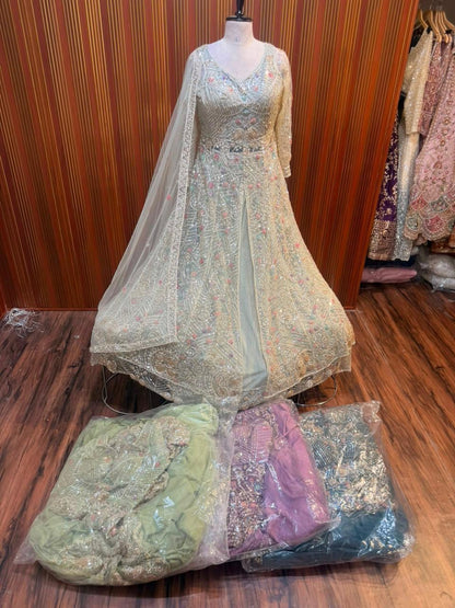 White pista color cream color crop top Lehenga