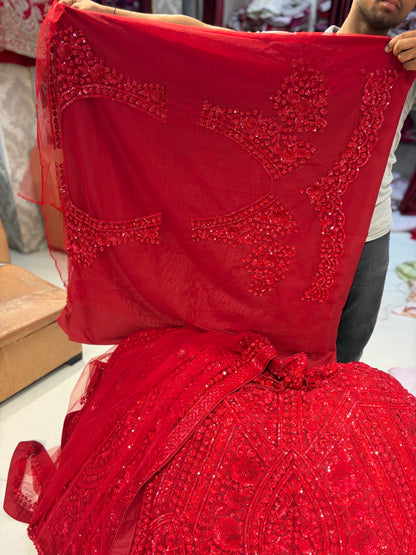 लाल पर लाल भारी मोनोटोन लहंगा