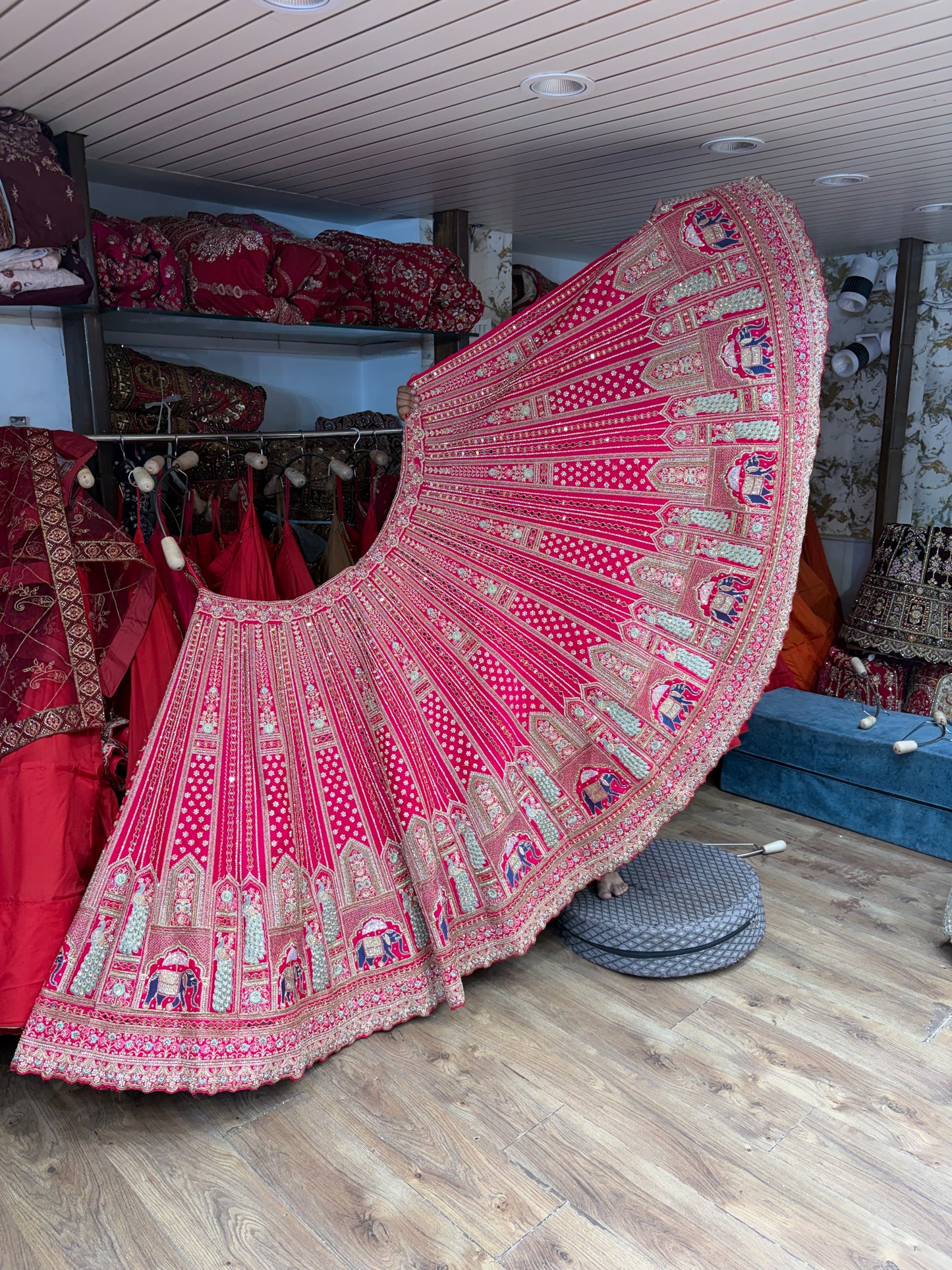 Rani pink peacock handwork Bridal Lehenga - Shopping World