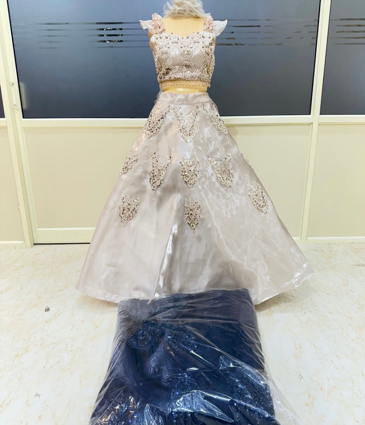 Silver blue Crop top lehenga
