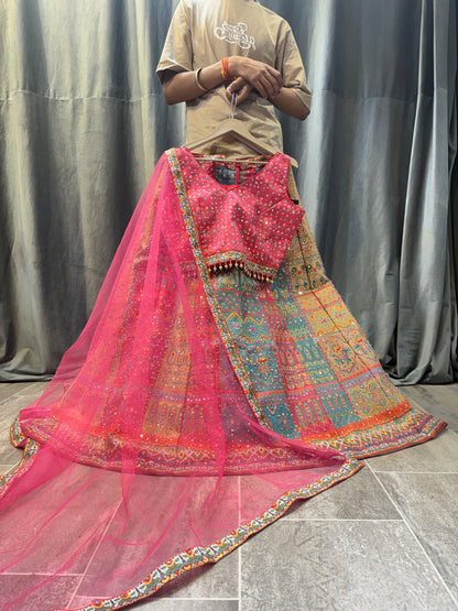 Fantastic multicolour pink Crop top Lehenga
