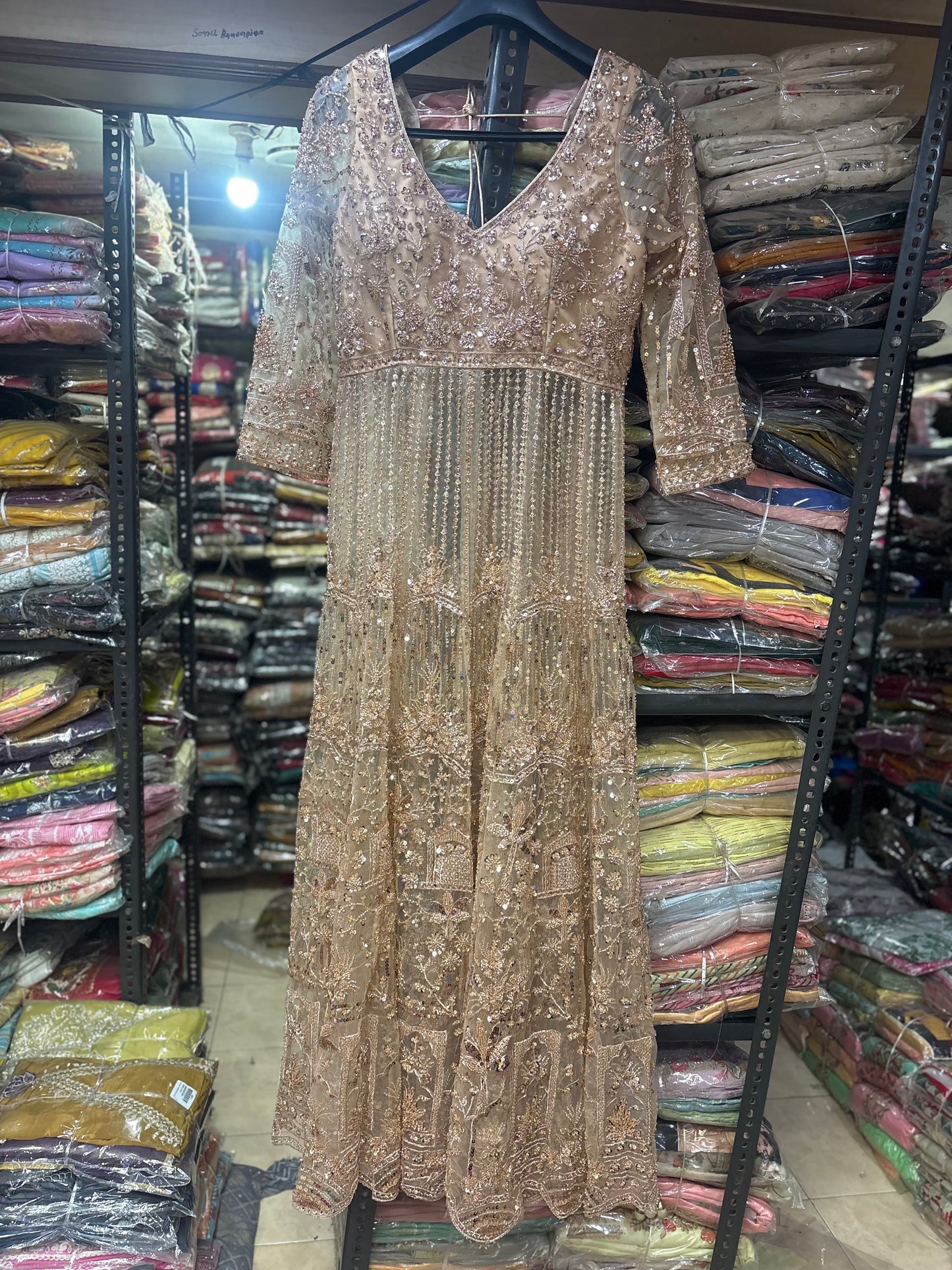 Awesome Golden peplum long Dress Farshi Gaharara Dress Special