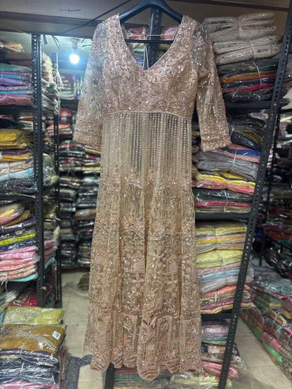 Awesome Golden peplum long Dress Farshi Gaharara Dress Special
