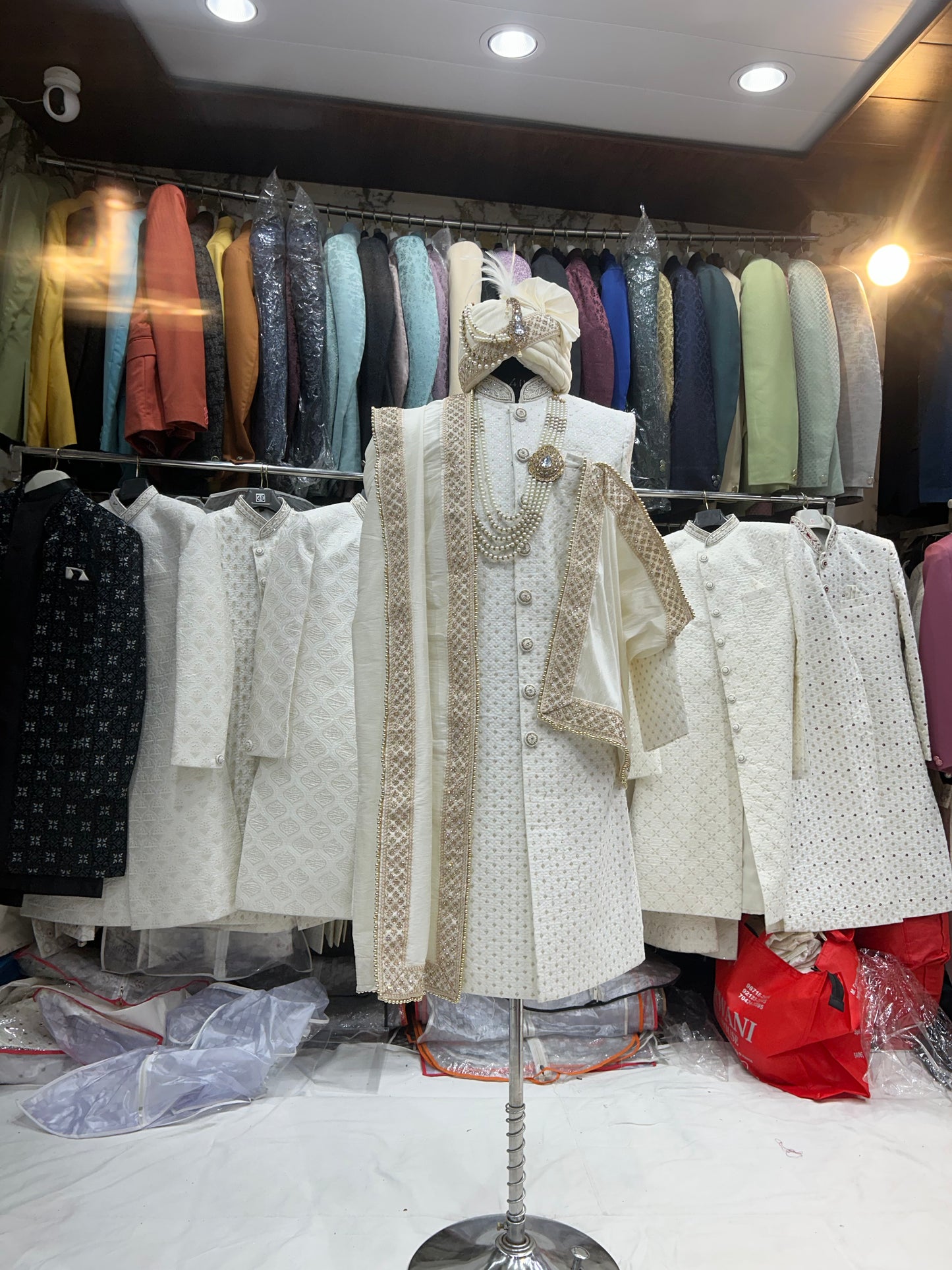 Gorgeous off white sherwani