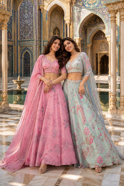 Sky Blue Crop Top Lehenga