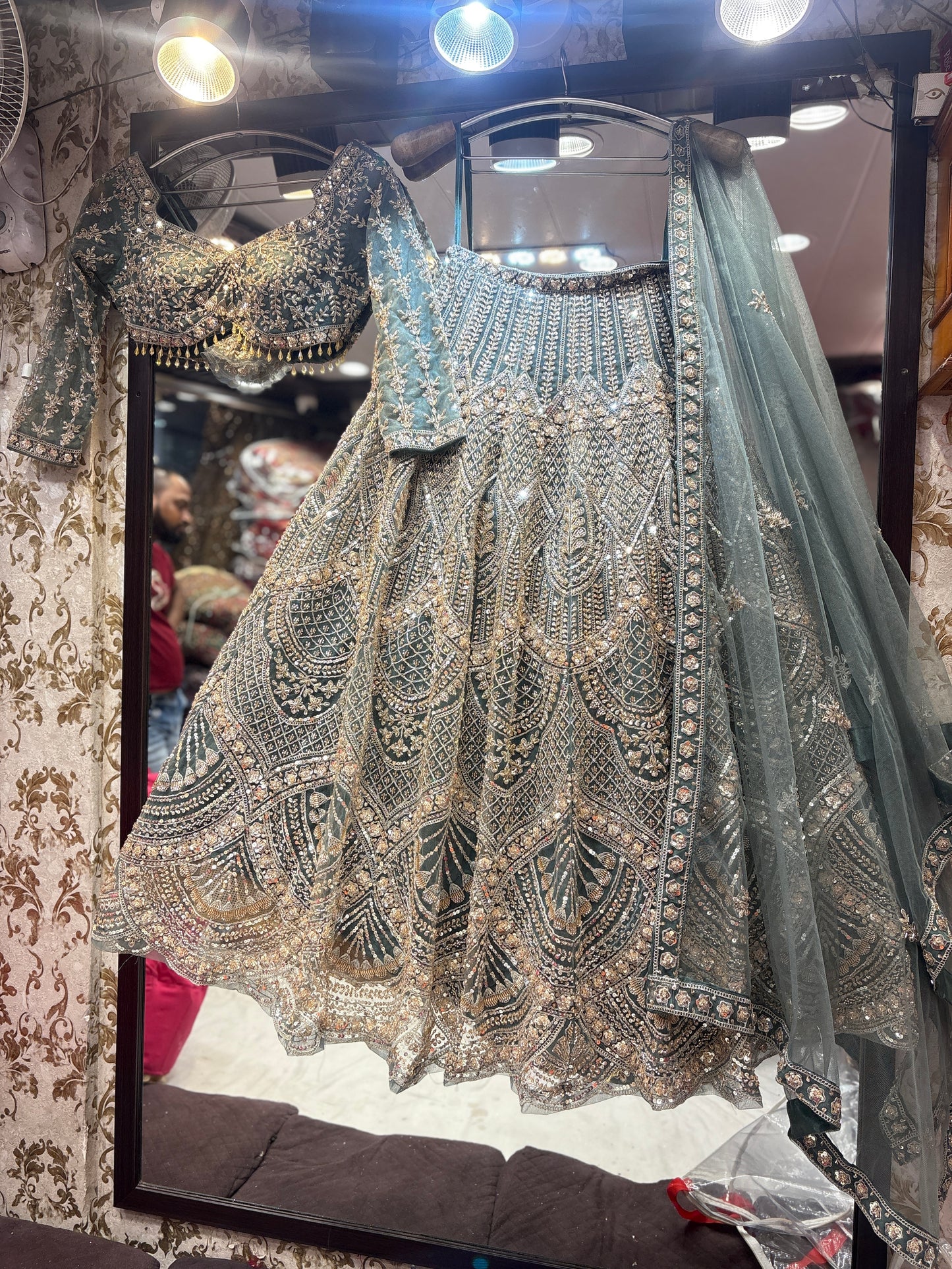 Charming grey blue crop top Lehenga