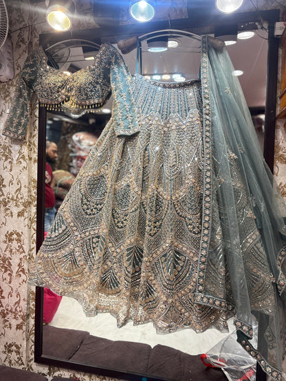 Charming grey blue crop top Lehenga