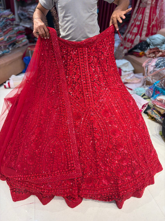 Red on Red Heavy Monotone Lehenga