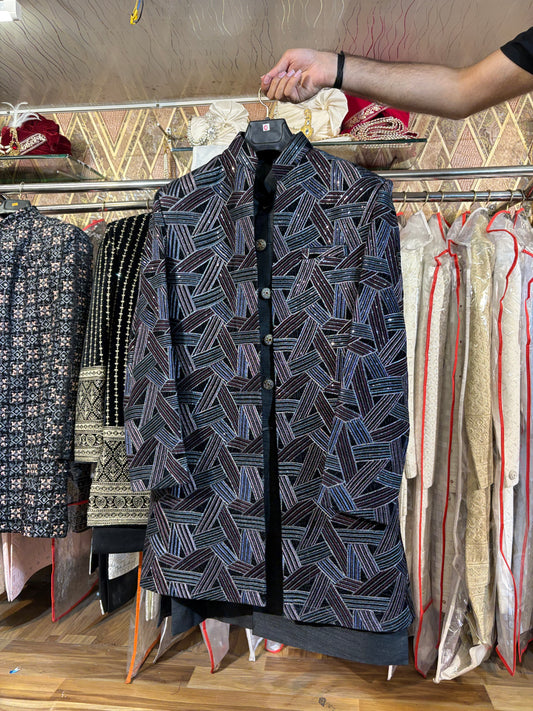 Blue Jodhpuri indo western blazer kurta Sherwani